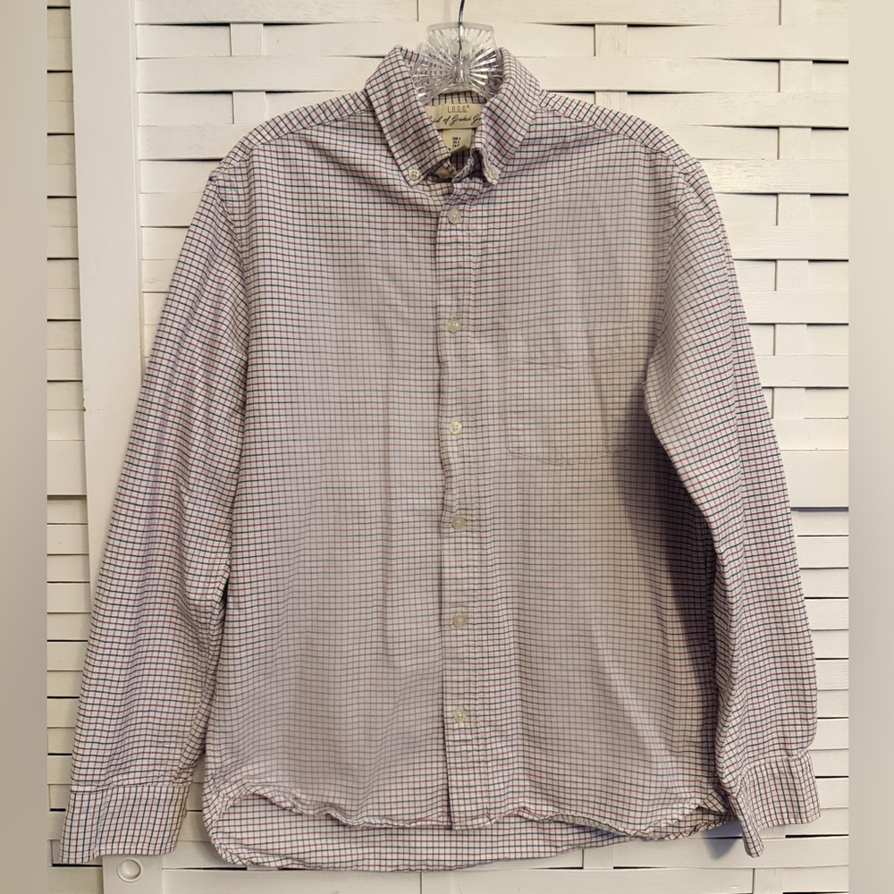 L.O.G.G. by H&M Men's White, Navy, and Red Checkered Oxford Shirt 100% cotton